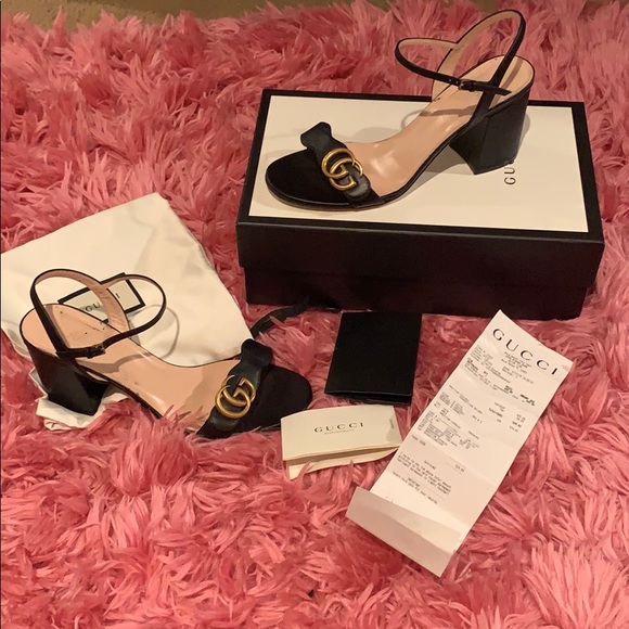 Gucci Shoes - Gucci Marmont Leather Ankle Strap Sandal Pumps
